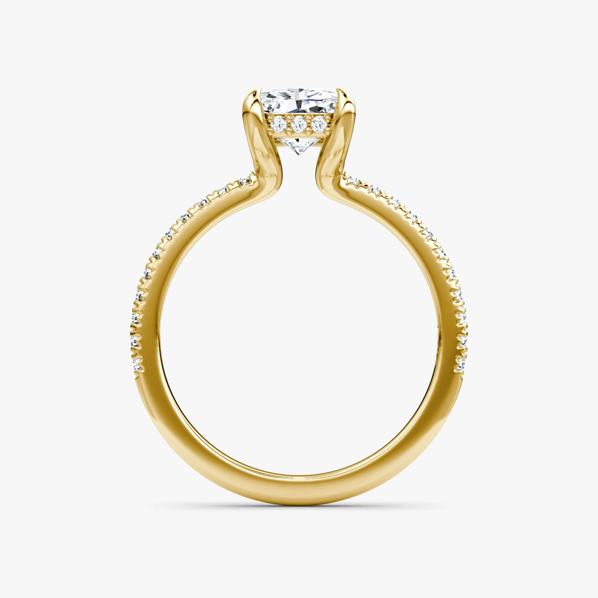 The Floating Solitaire | Radiant | 18k | Yellow Gold | bandAccent: Pavé | diamondOrientation: vertical | caratWeight: other