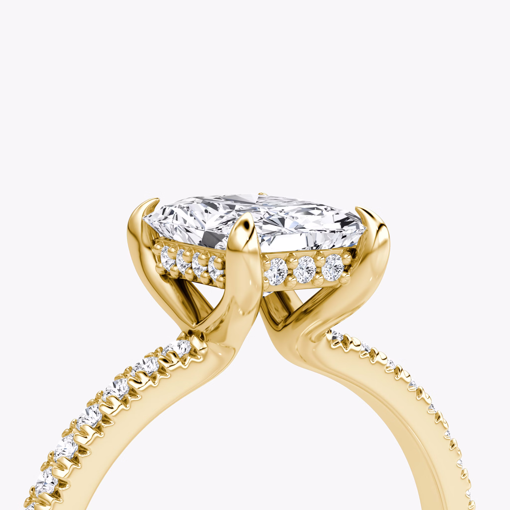 The Floating Solitaire | Radiant | 18k | Yellow Gold | bandAccent: Pavé | diamondOrientation: vertical | caratWeight: other