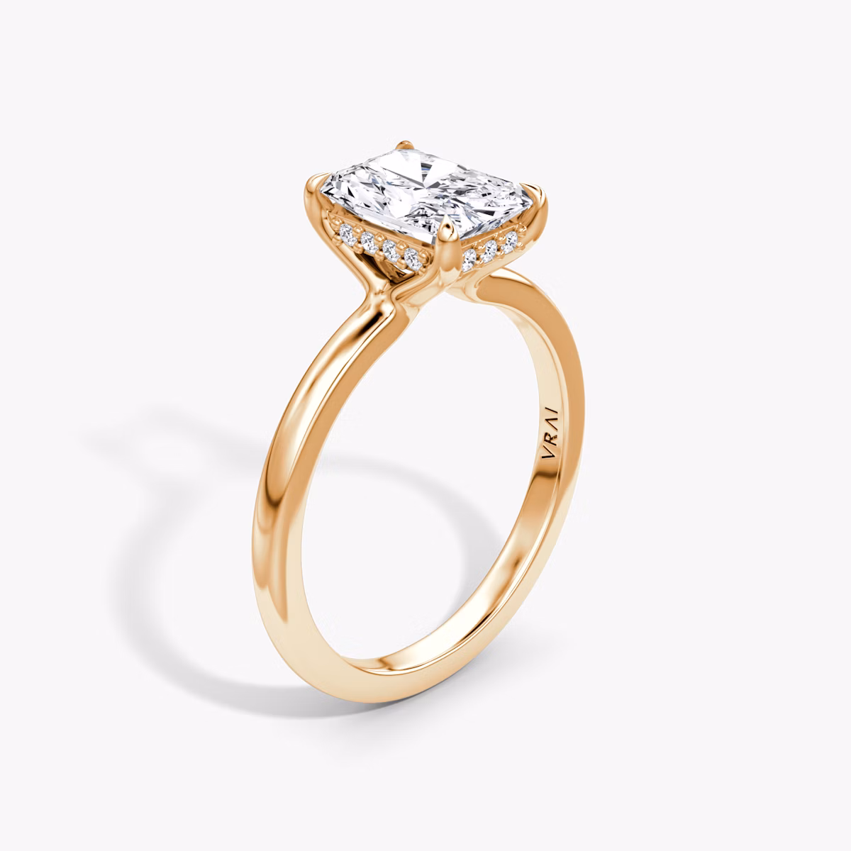 The Floating Solitaire | Radiant | 14k | Rose Gold | bandAccent: Plain | diamondOrientation: vertical | caratWeight: other