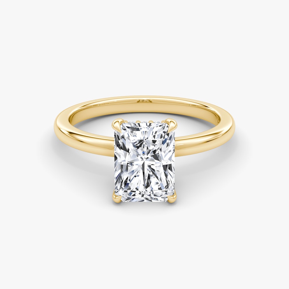 The Floating Solitaire Radiant Engagement Ring | Plain Band | Yellow Gold