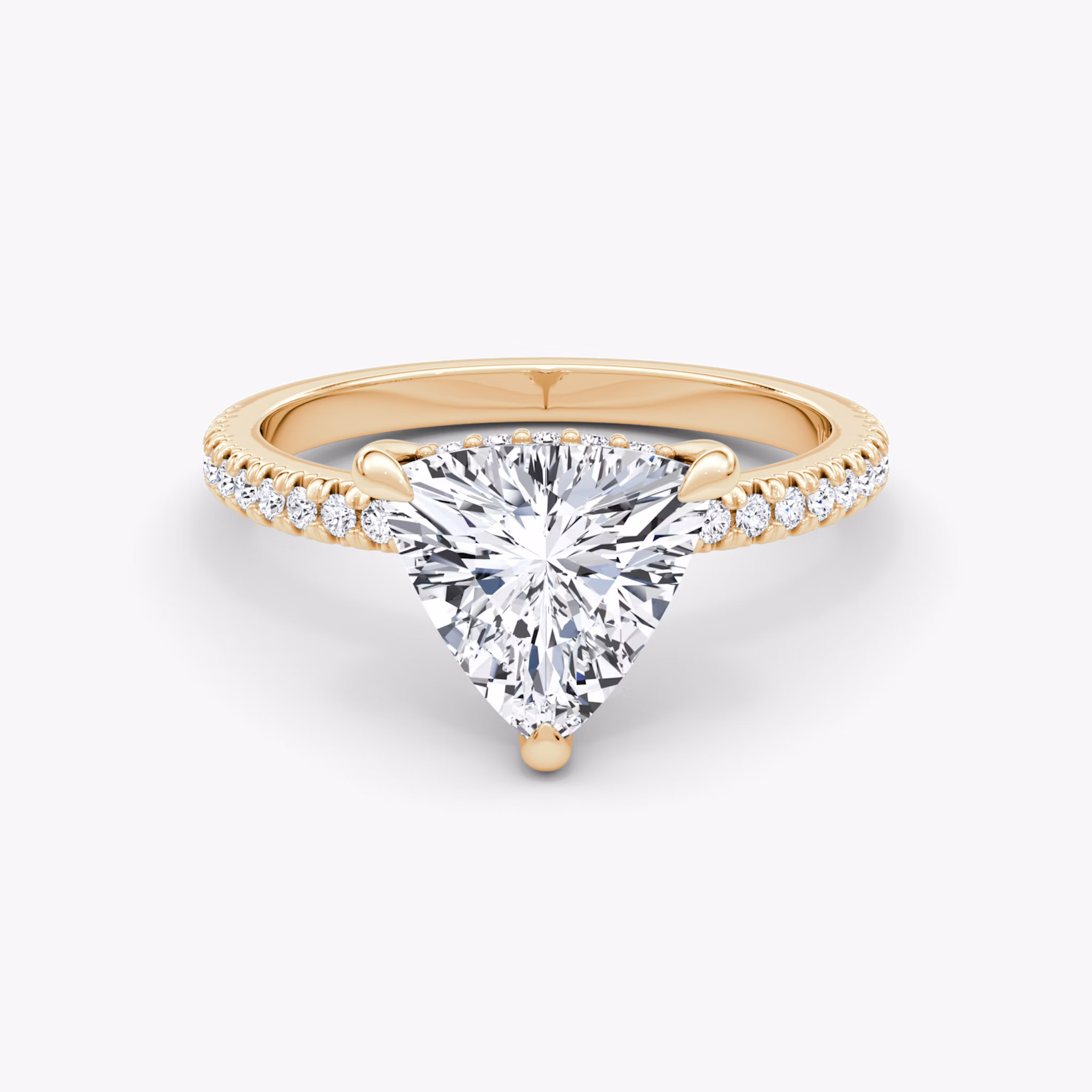 The Floating Solitaire | Trillion | 14k | Rose Gold | bandAccent: Pavé | diamondOrientation: vertical | caratWeight: other