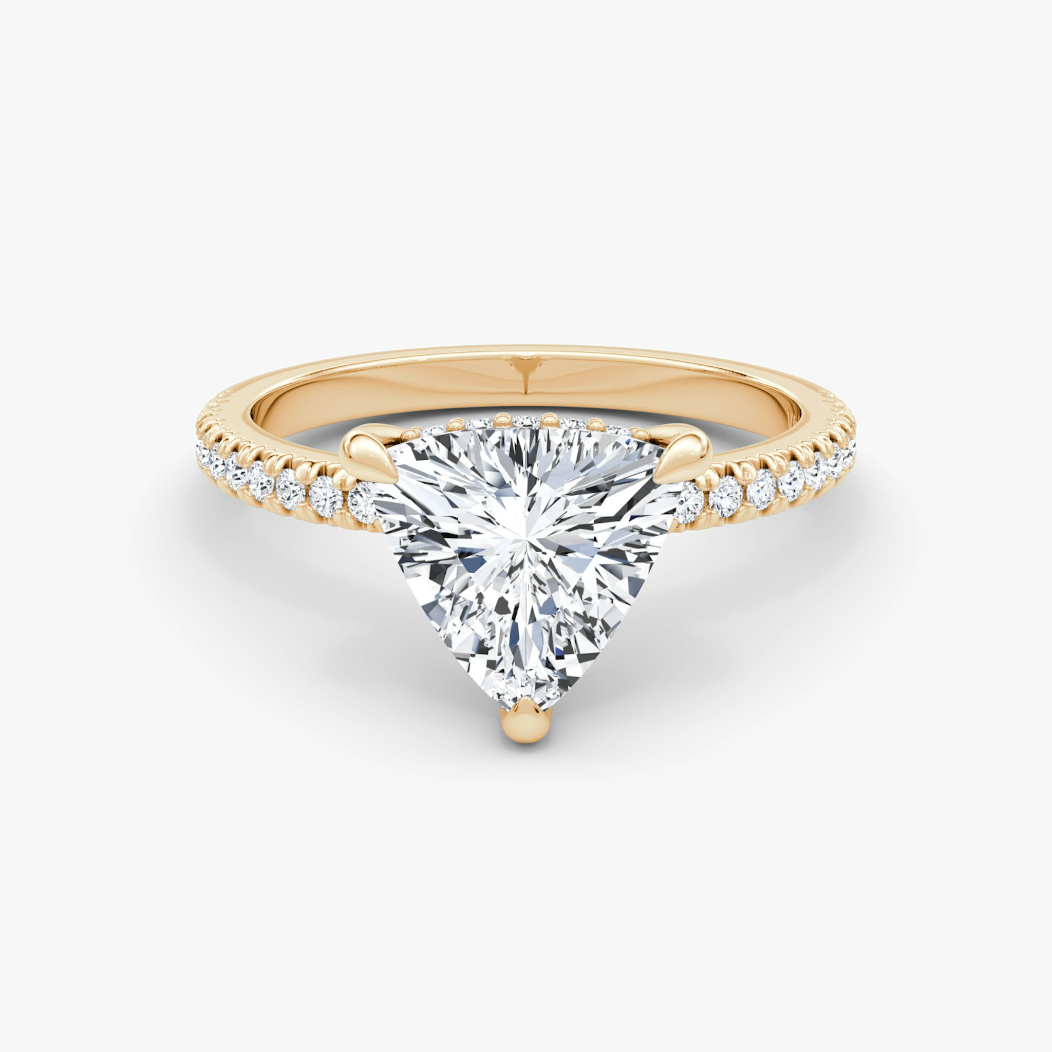 The Floating Solitaire | Trillion | 14k | Rose Gold | bandAccent: Pavé | diamondOrientation: vertical | caratWeight: other
