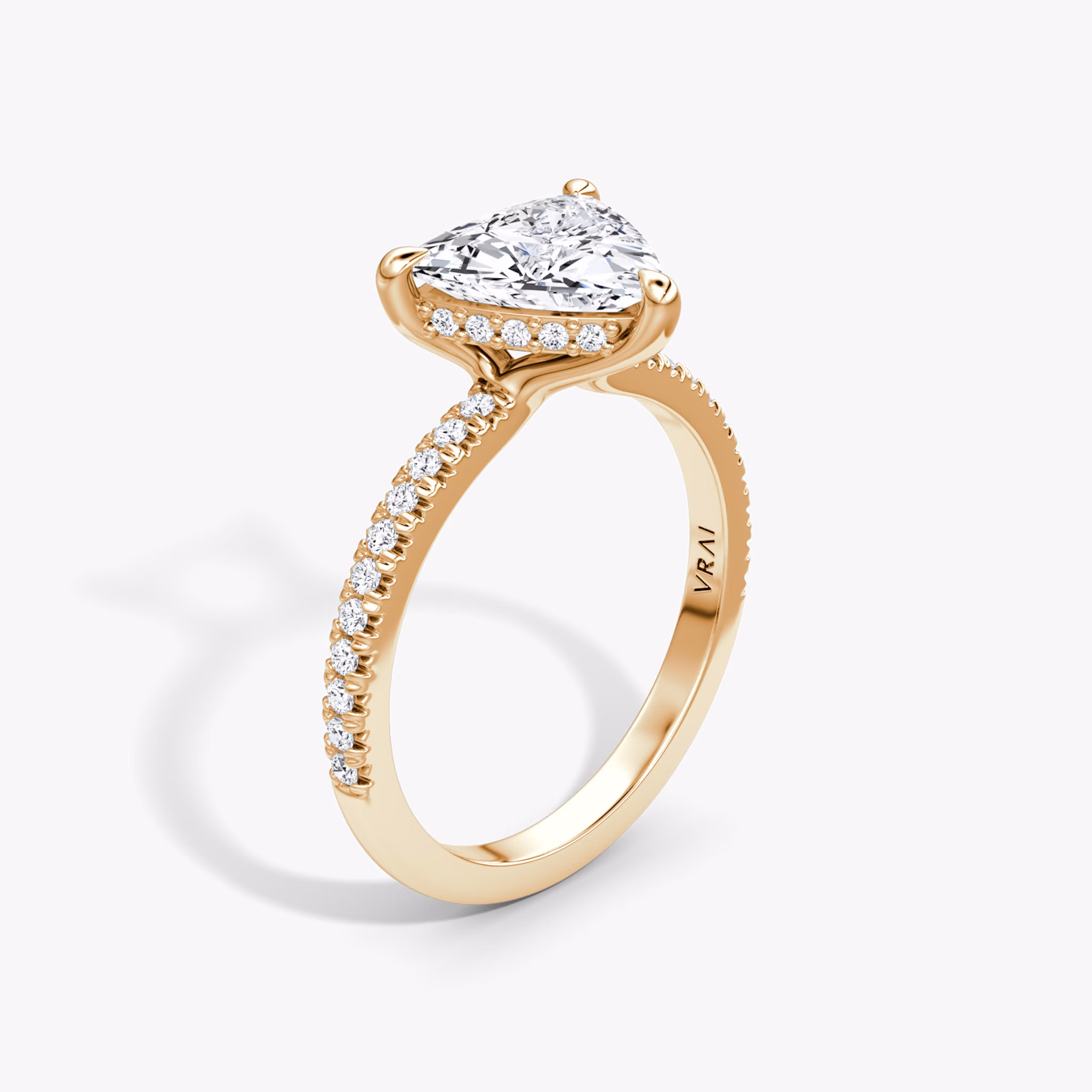 The Floating Solitaire | Trillion | 14k | Rose Gold | bandAccent: Pavé | diamondOrientation: vertical | caratWeight: other
