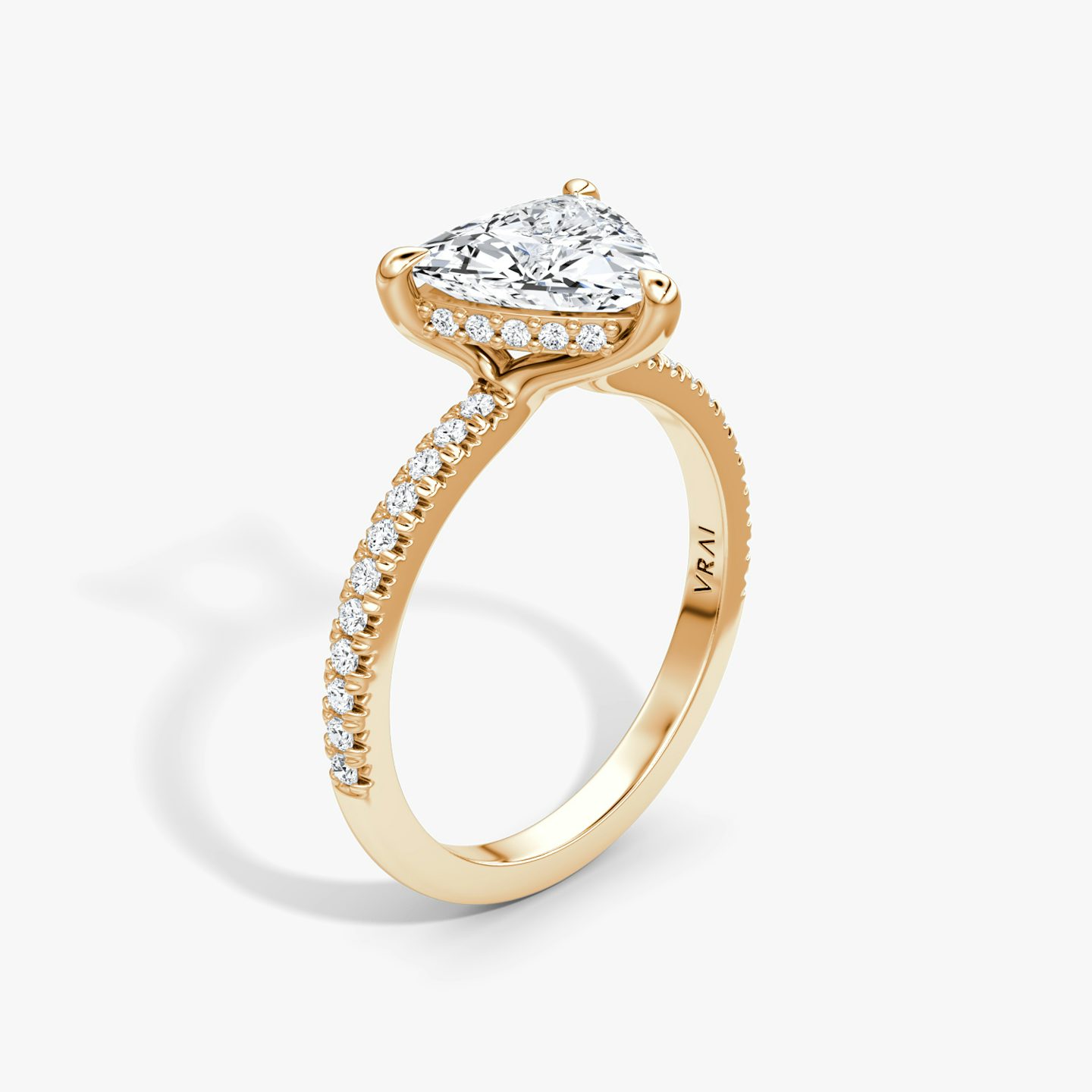Anillo de compromiso Floating Solitaire | Trillón | 14k | Oro rosa | bandAccent: Pavé | diamondOrientation: vertical | caratWeight: other