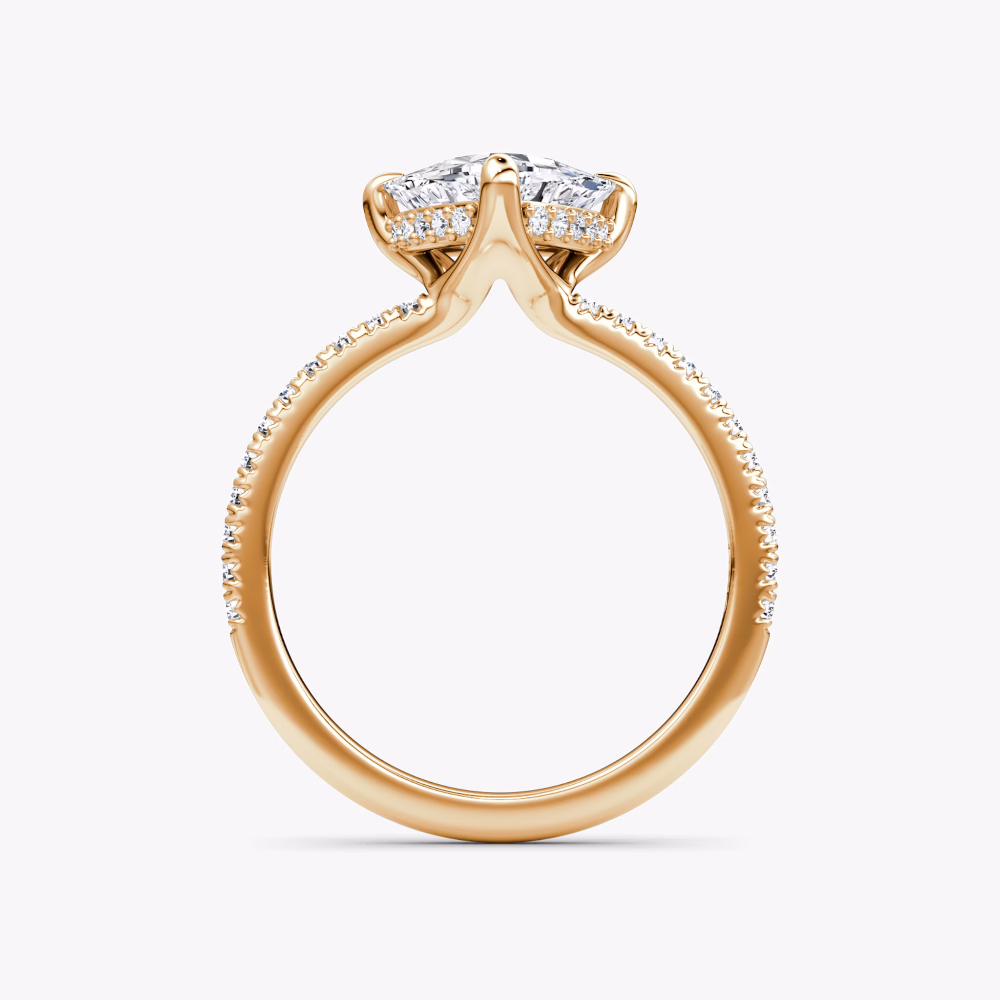 The Floating Solitaire | Trillion | 14k | Rose Gold | bandAccent: Pavé | diamondOrientation: vertical | caratWeight: other