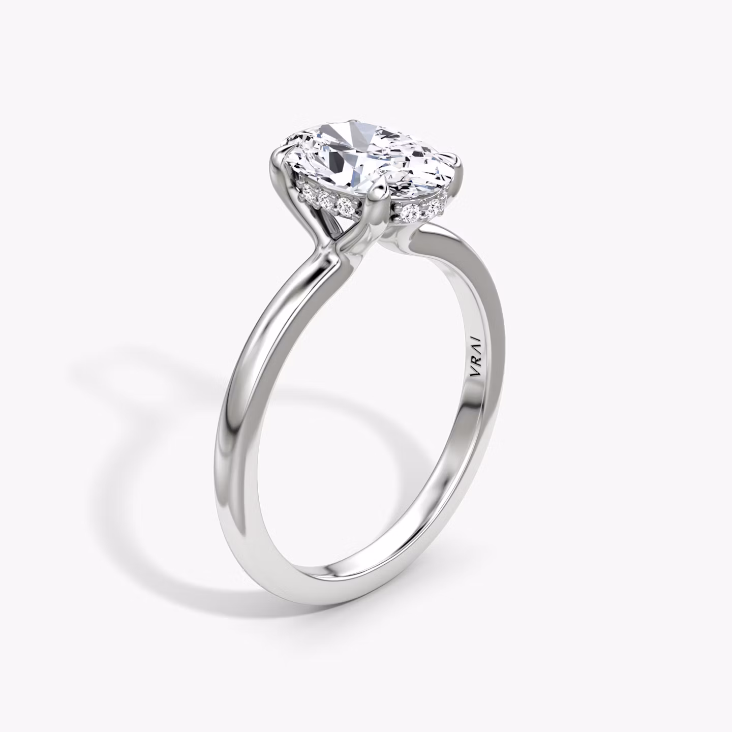 The Floating Solitaire | Oval | 18k | White Gold | bandAccent: Plain | diamondOrientation: vertical | caratWeight: other