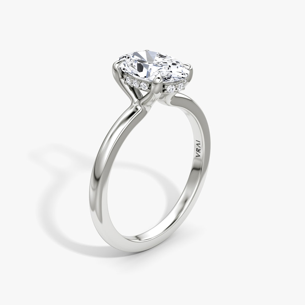 The Floating Solitaire Oval Engagement Ring | Plain Band | Platinum
