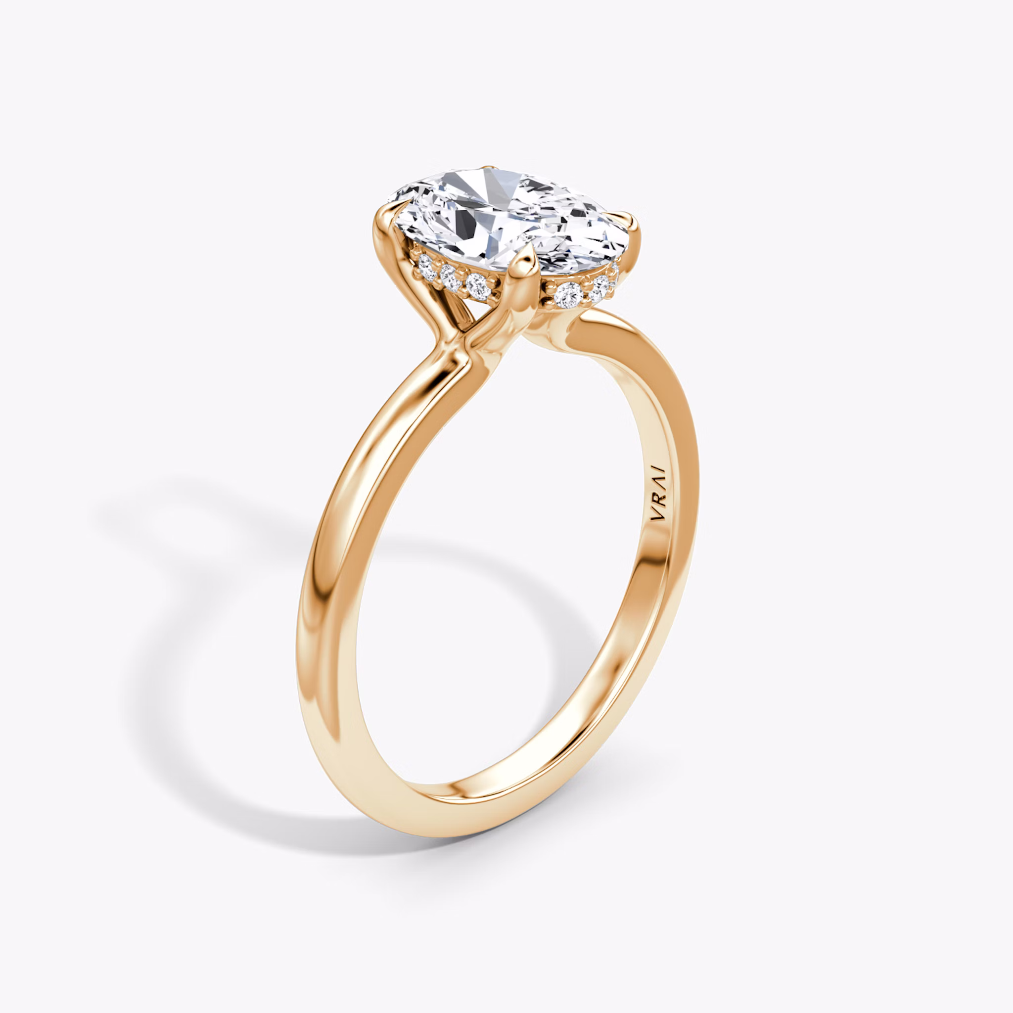 The Floating Solitaire | Oval | 14k | Rose Gold | bandAccent: Plain | diamondOrientation: vertical | caratWeight: other