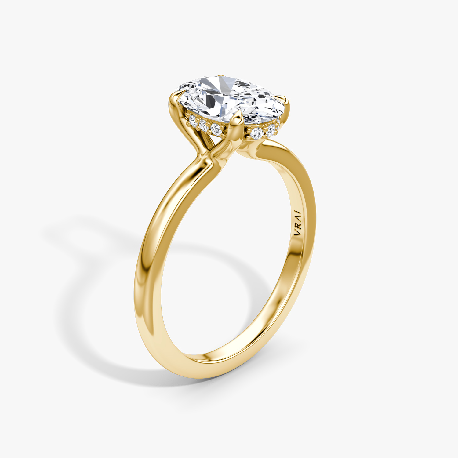 The Floating Solitaire Oval Engagement Ring | Plain Band | Yellow Gold