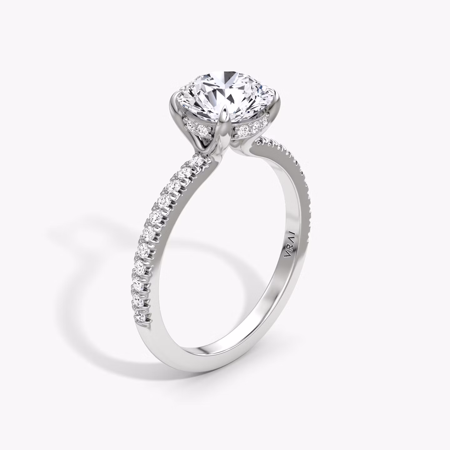 The Floating Solitaire | Round Brilliant | 18k | White Gold | bandAccent: Pavé | caratWeight: other | diamondOrientation: vertical