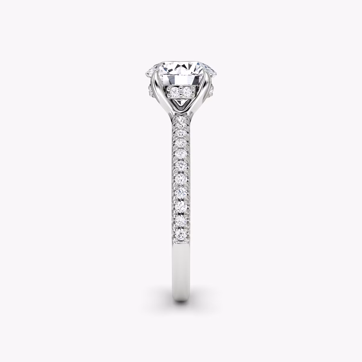 The Floating Solitaire | Round Brilliant | 18k | White Gold | bandAccent: Pavé | caratWeight: other | diamondOrientation: vertical