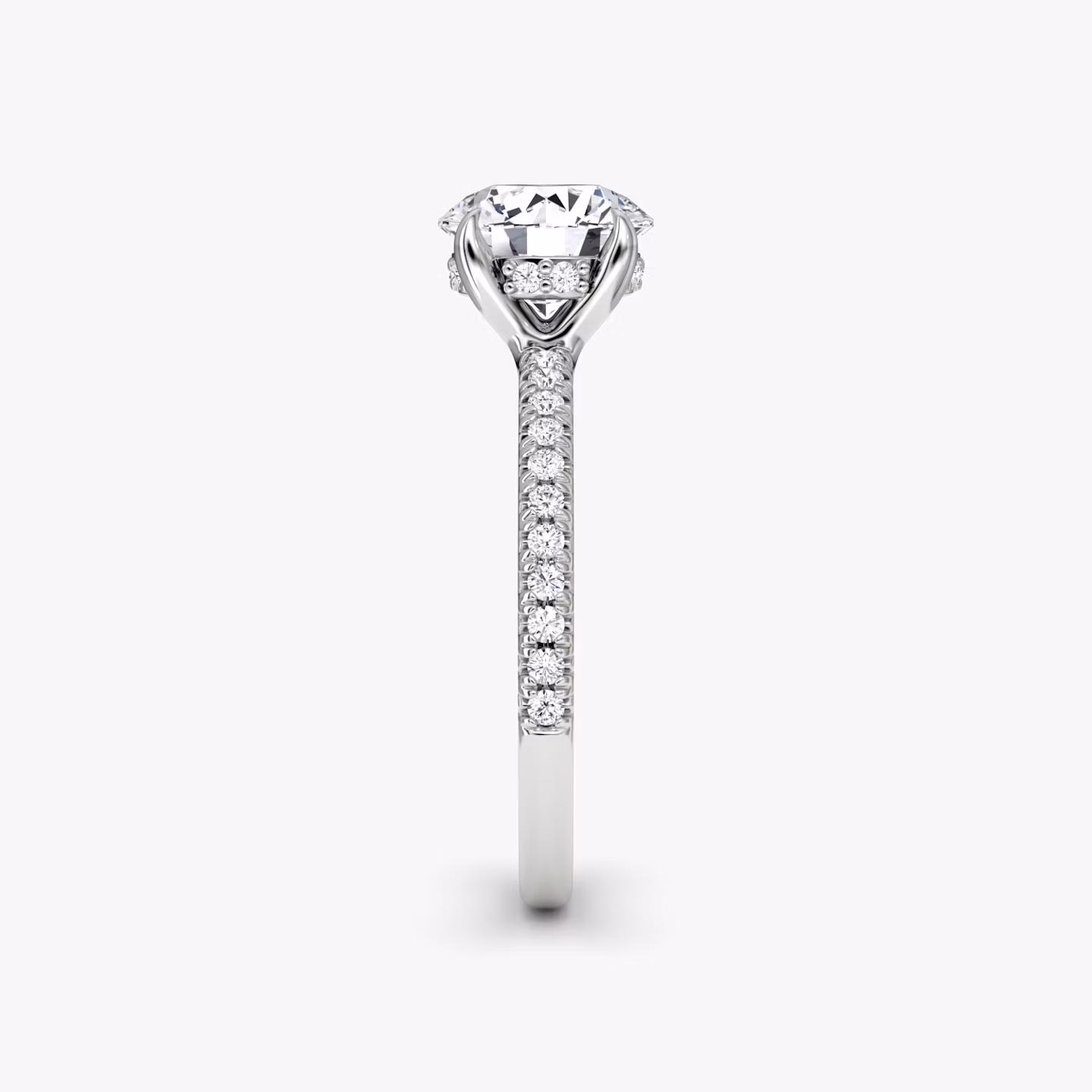 The Floating Solitaire | Round Brilliant | 18k | White Gold | bandAccent: Pavé | caratWeight: other | diamondOrientation: vertical