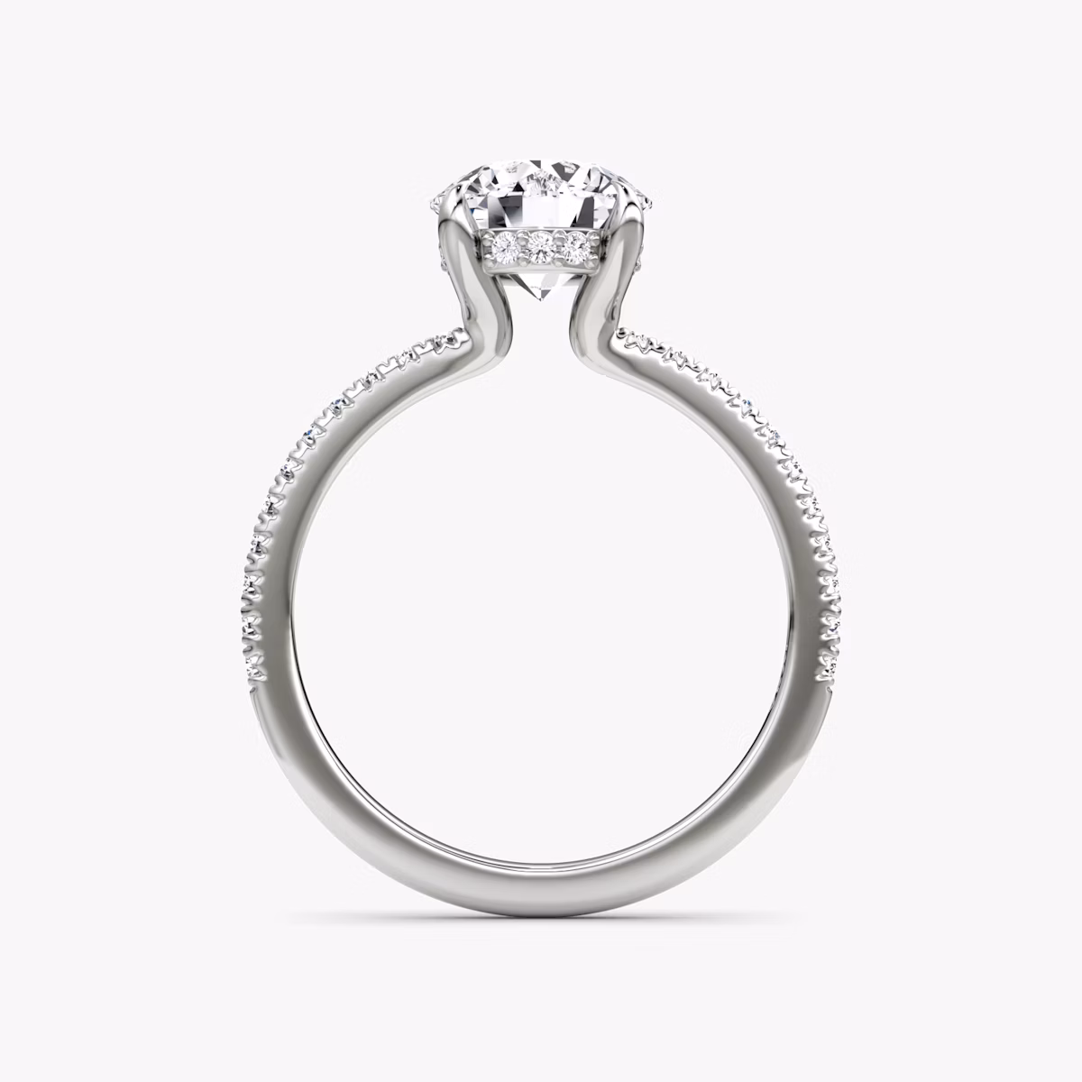 The Floating Solitaire | Round Brilliant | 18k | White Gold | bandAccent: Pavé | caratWeight: other | diamondOrientation: vertical