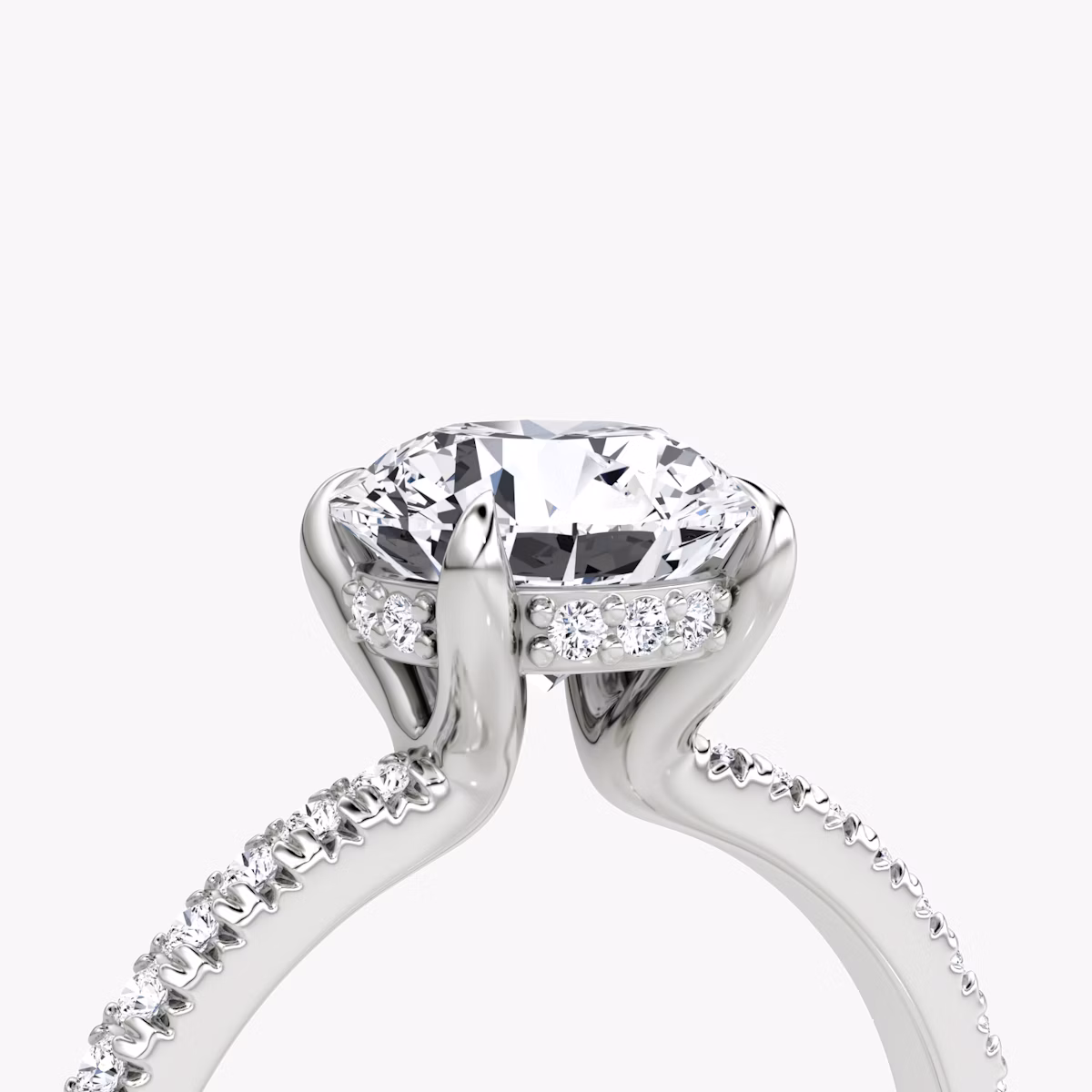 The Floating Solitaire | Round Brilliant | 18k | White Gold | bandAccent: Pavé | caratWeight: other | diamondOrientation: vertical