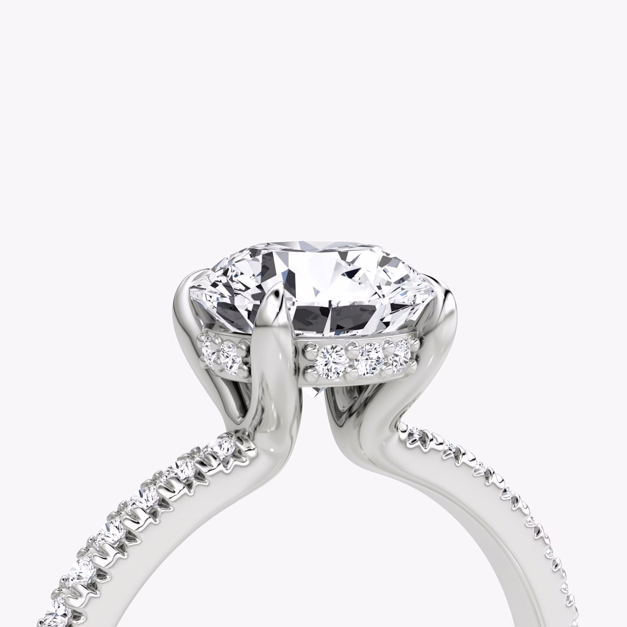 The Floating Solitaire | Round Brilliant | Platinum | bandAccent: Pavé | caratWeight: other | diamondOrientation: vertical