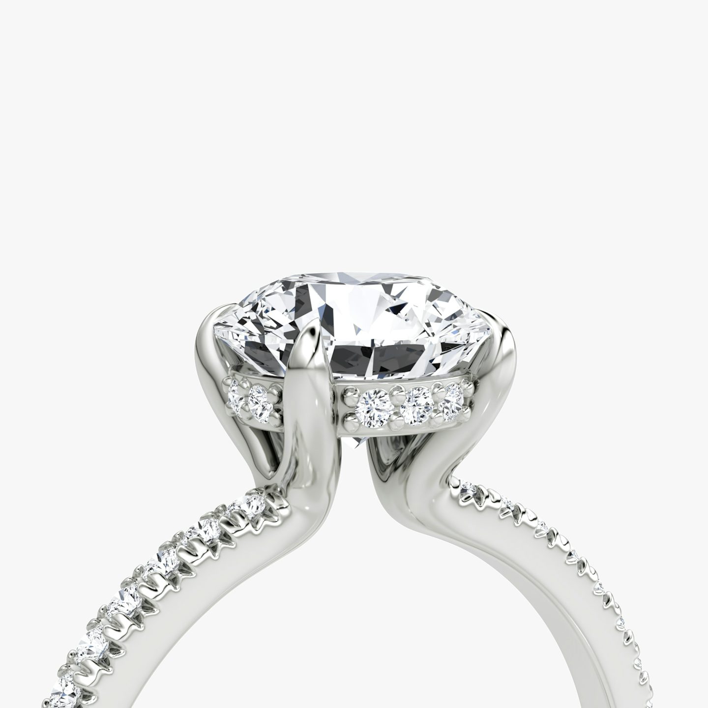 The Floating Solitaire | Round Brilliant | 18k | White Gold | bandAccent: Pavé | caratWeight: other | diamondOrientation: vertical