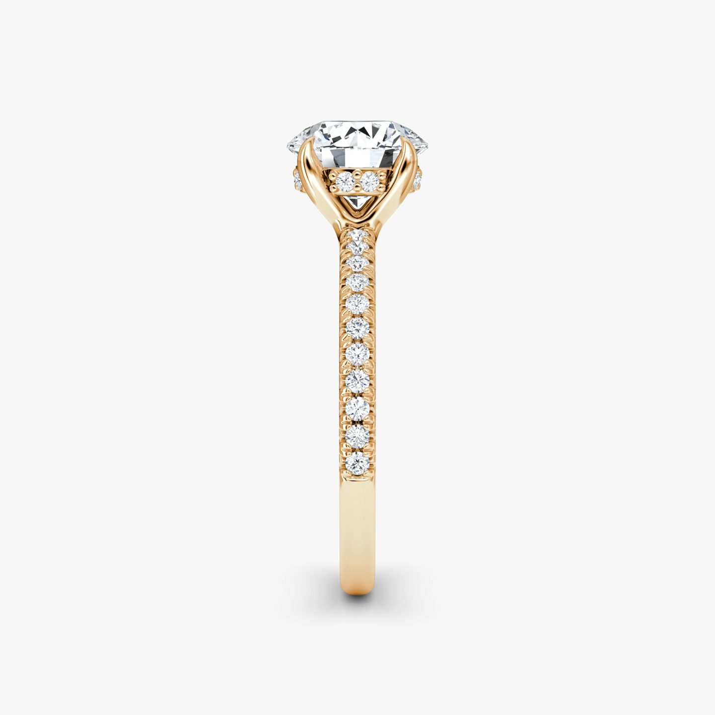 The Floating Solitaire | Round Brilliant | 14k | Rose Gold | bandAccent: Pavé | caratWeight: other | diamondOrientation: vertical
