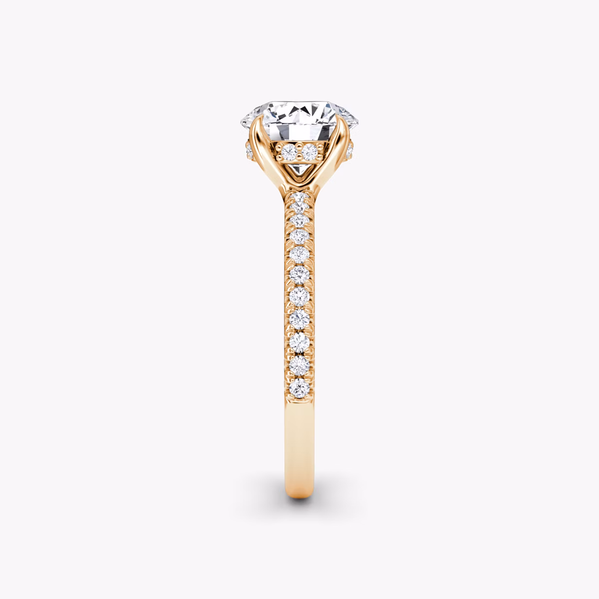 The Floating Solitaire | Round Brilliant | 14k | Rose Gold | bandAccent: Pavé | caratWeight: 2.0ct | diamondOrientation: vertical
