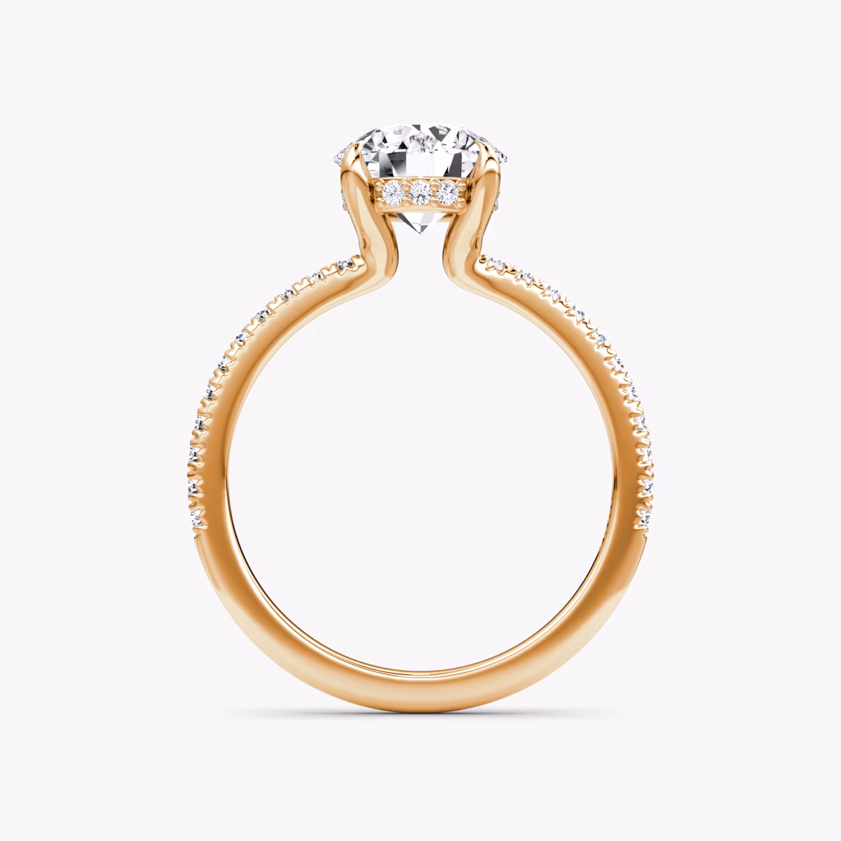 The Floating Solitaire | Round Brilliant | 14k | Rose Gold | bandAccent: Pavé | caratWeight: 2.0ct | diamondOrientation: vertical