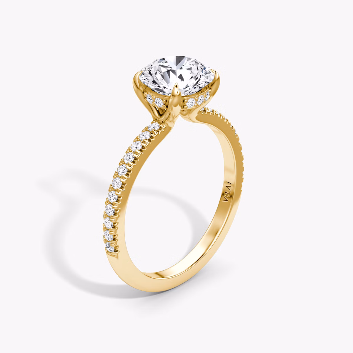 The Floating Solitaire | Round Brilliant | 18k | Yellow Gold | bandAccent: Pavé | caratWeight: 1.0ct | diamondOrientation: vertical