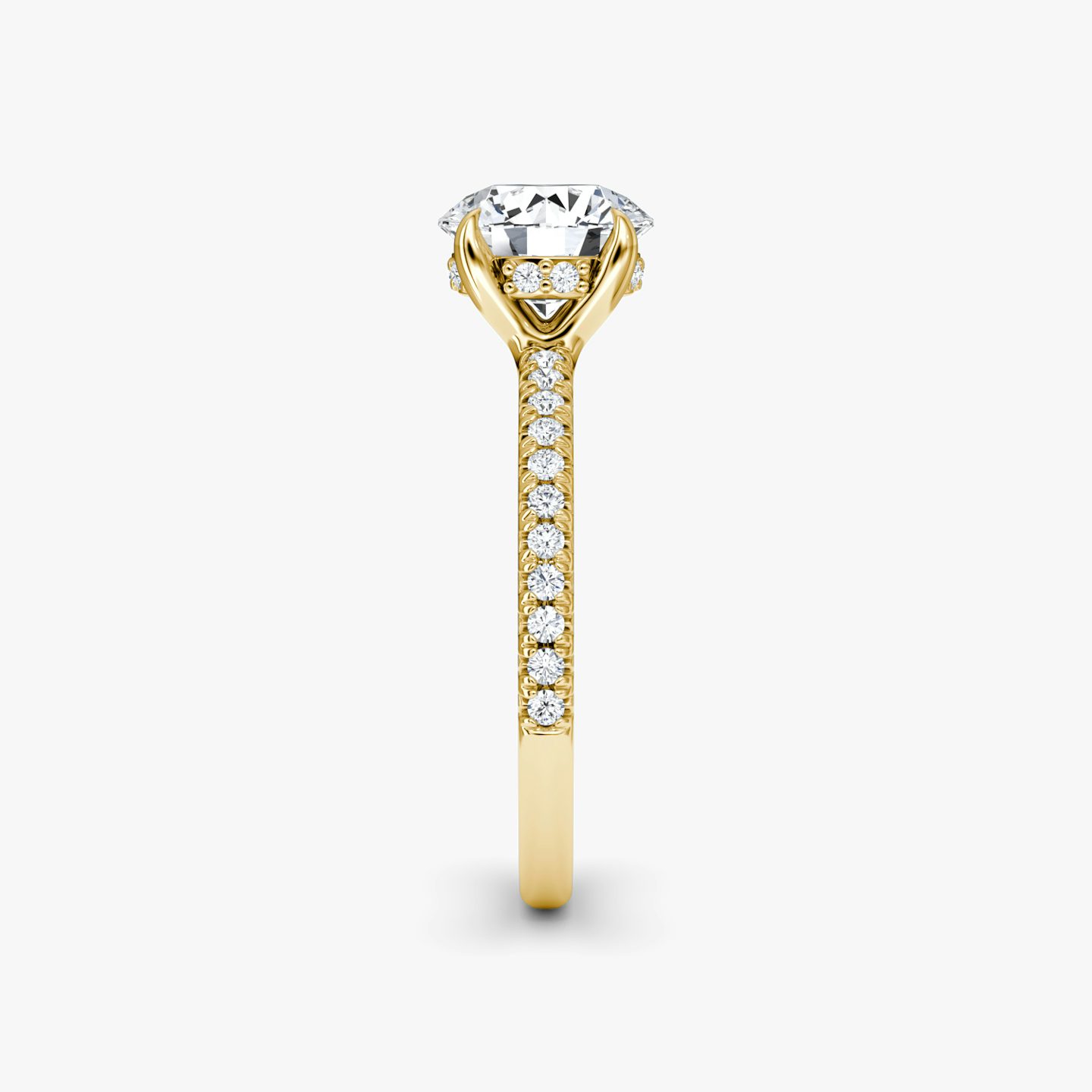 The Floating Solitaire | Round Brilliant | 18k | Yellow Gold | bandAccent: Pavé | caratWeight: 1.5ct | diamondOrientation: vertical