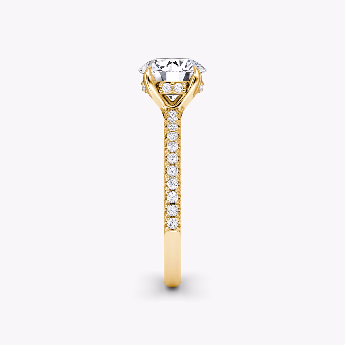 The Floating Solitaire | Round Brilliant | 18k | Yellow Gold | bandAccent: Pavé | caratWeight: 1.0ct | diamondOrientation: vertical