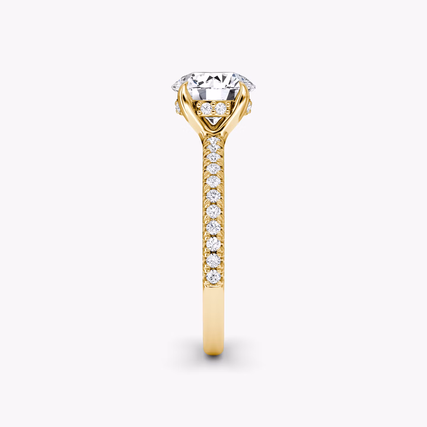 The Floating Solitaire | Round Brilliant | 18k | Yellow Gold | bandAccent: Pavé | caratWeight: 2.0ct | diamondOrientation: vertical
