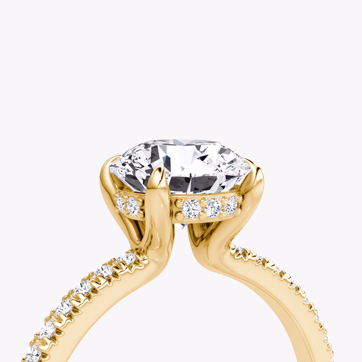 The Floating Solitaire | Round Brilliant | 18k | Yellow Gold | bandAccent: Pavé | caratWeight: 1.0ct | diamondOrientation: vertical