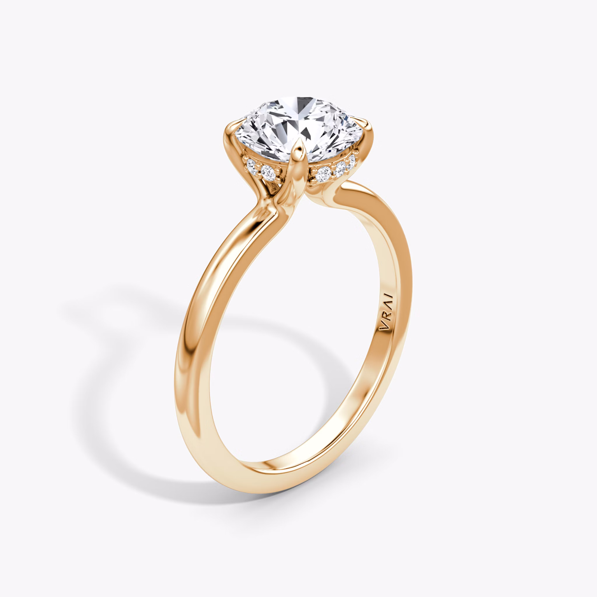 The Floating Solitaire | Round Brilliant | 14k | Rose Gold | bandAccent: Plain | caratWeight: other | diamondOrientation: vertical