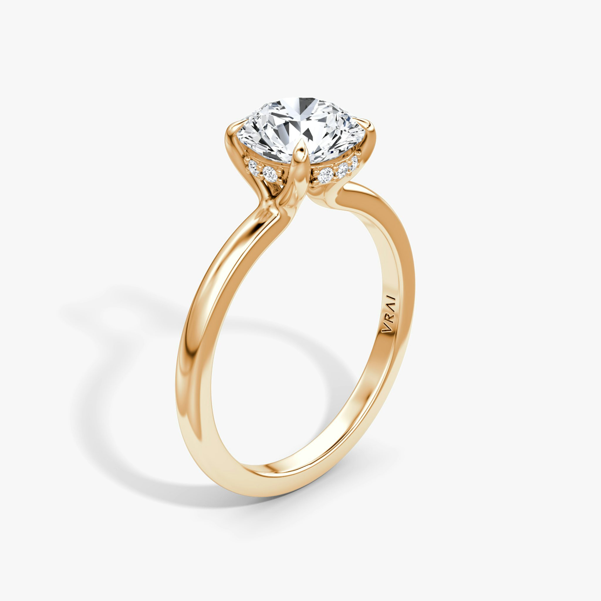 The Floating Solitaire | Round Brilliant | 14k | Rose Gold | bandAccent: Plain | caratWeight: other | diamondOrientation: vertical