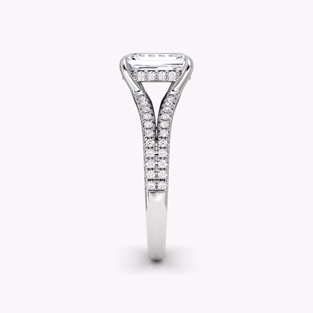 The Floating Split Band | Emerald | 18k | White Gold | bandAccent: Pavé | diamondOrientation: vertical | caratWeight: other