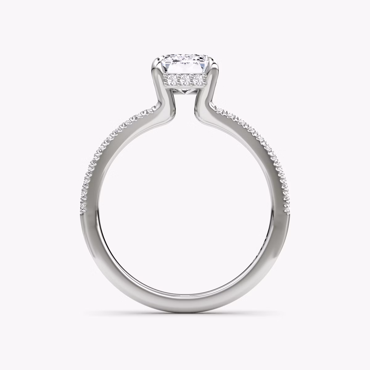 The Floating Split Band | Emerald | 18k | White Gold | bandAccent: Pavé | diamondOrientation: vertical | caratWeight: other
