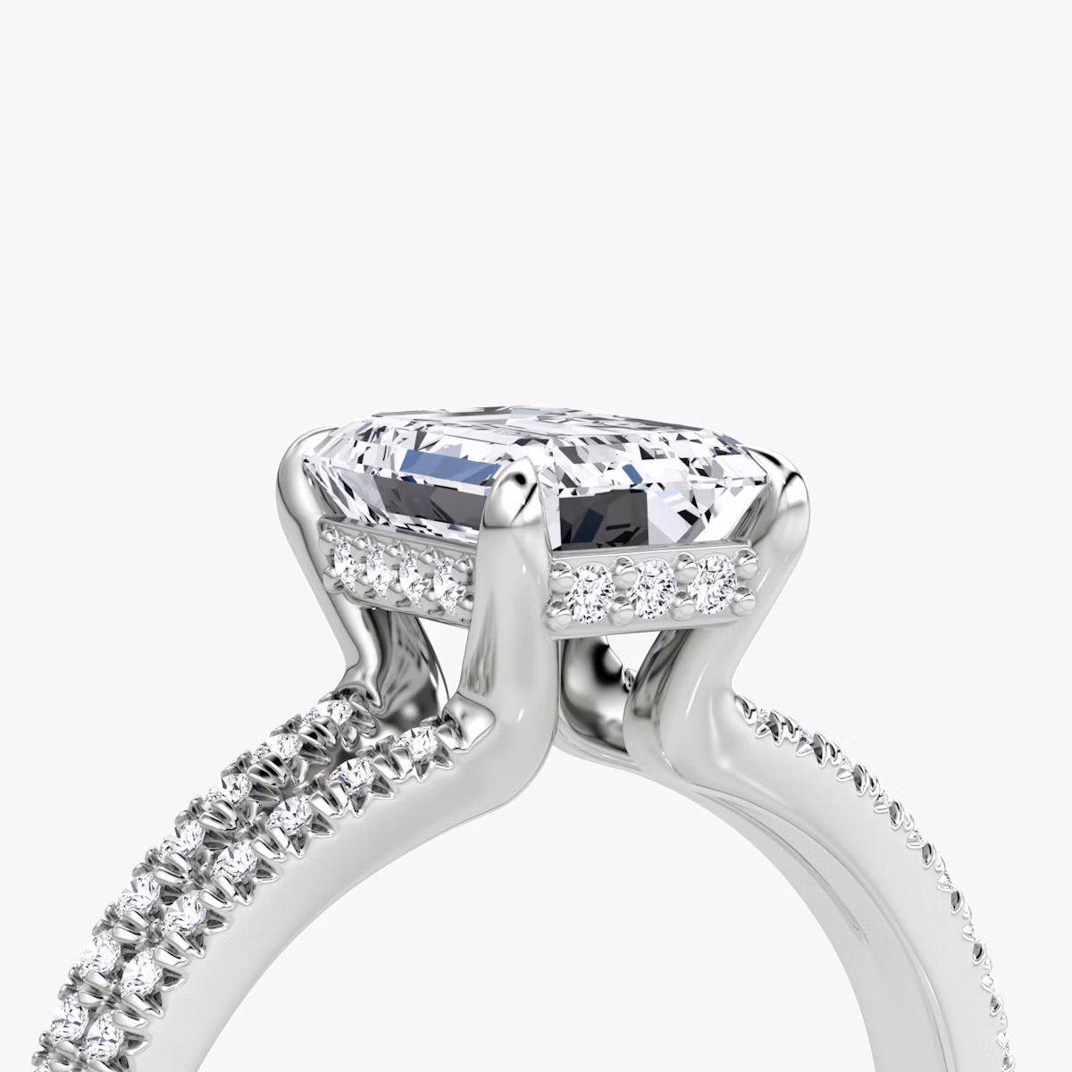 The Floating Split Band | Emerald | 18k | White Gold | bandAccent: Pavé | diamondOrientation: vertical | caratWeight: other