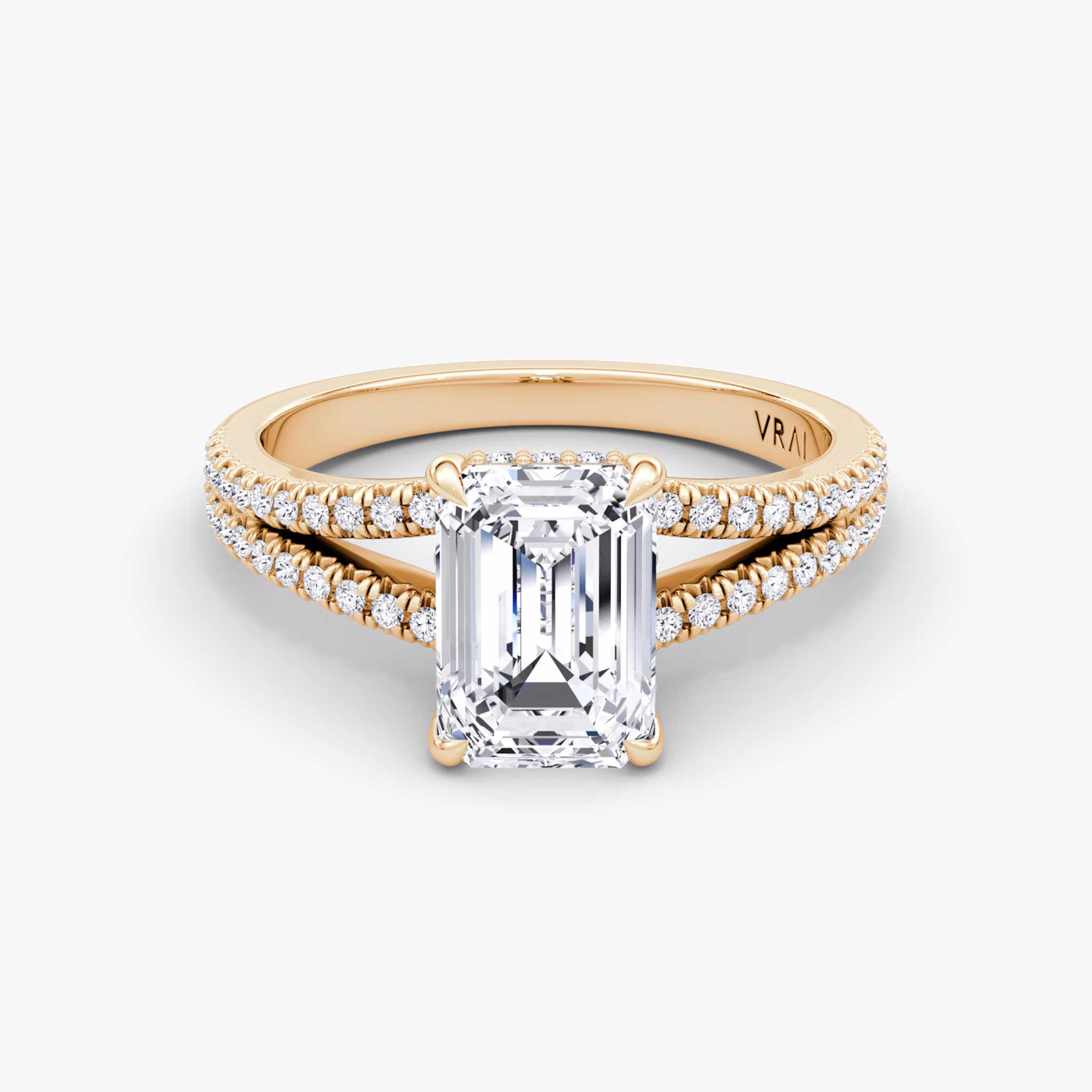 The Floating Split Band | Emerald | 14k | Rose Gold | bandAccent: Pavé | diamondOrientation: vertical | caratWeight: other