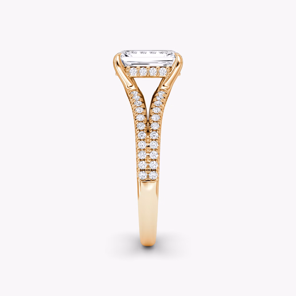 The Floating Split Band | Emerald | 14k | Rose Gold | bandAccent: Pavé | diamondOrientation: vertical | caratWeight: other