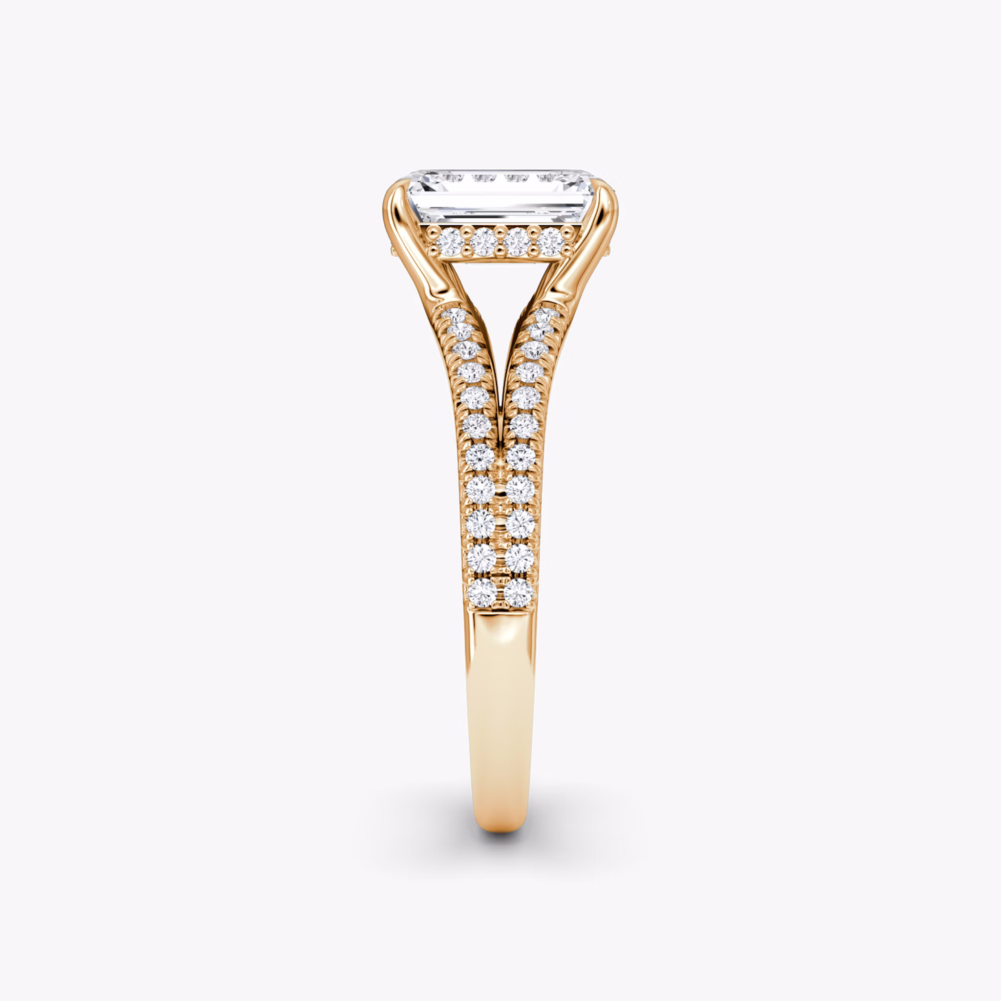 The Floating Split Band | Emerald | 14k | Rose Gold | bandAccent: Pavé | diamondOrientation: vertical | caratWeight: other