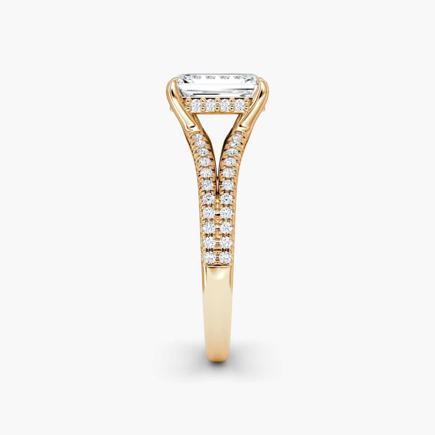 The Floating Split Band | Emerald | 14k | Rose Gold | bandAccent: Pavé | diamondOrientation: vertical | caratWeight: other