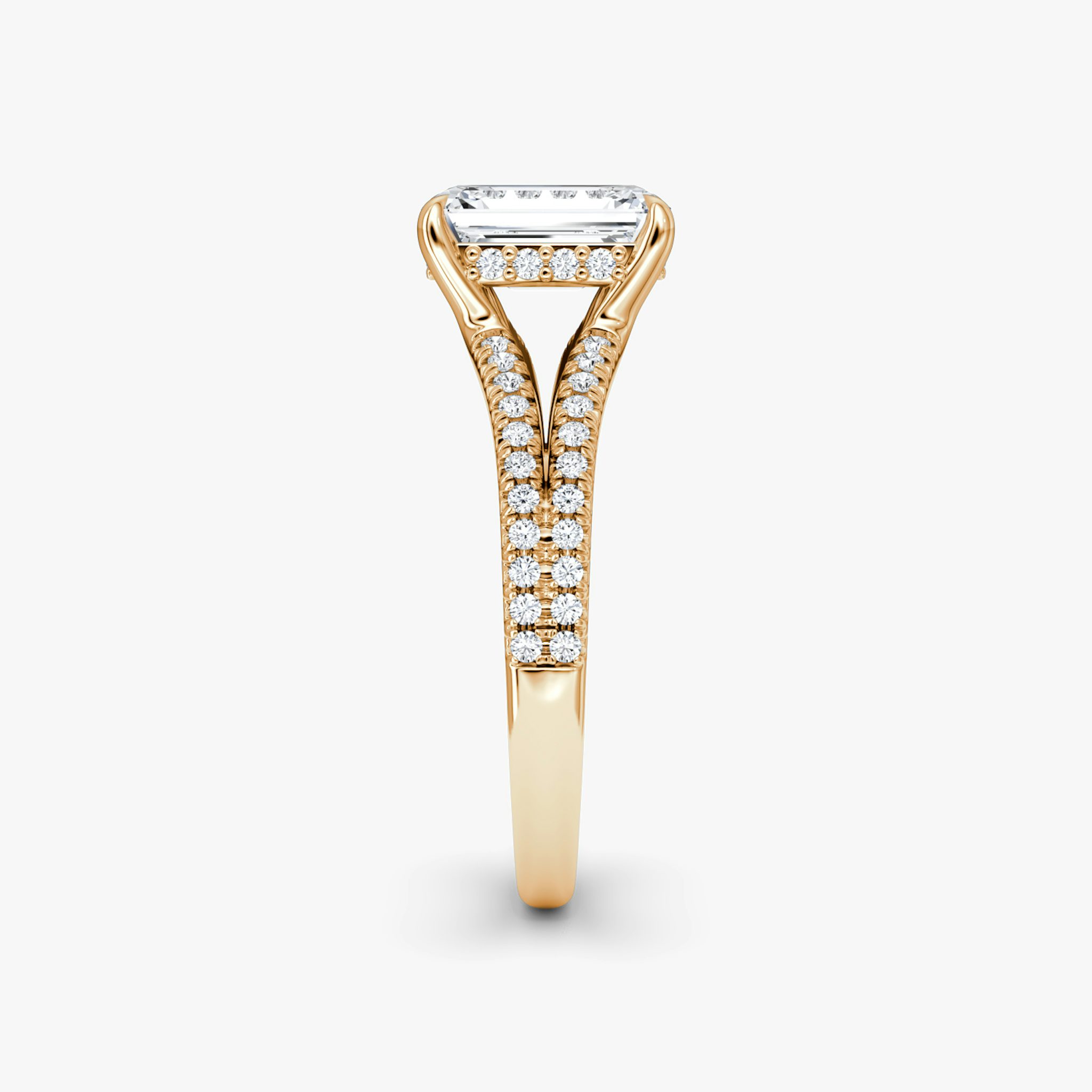 The Floating Split Band | Emerald | 14k | Rose Gold | bandAccent: Pavé | diamondOrientation: vertical | caratWeight: other