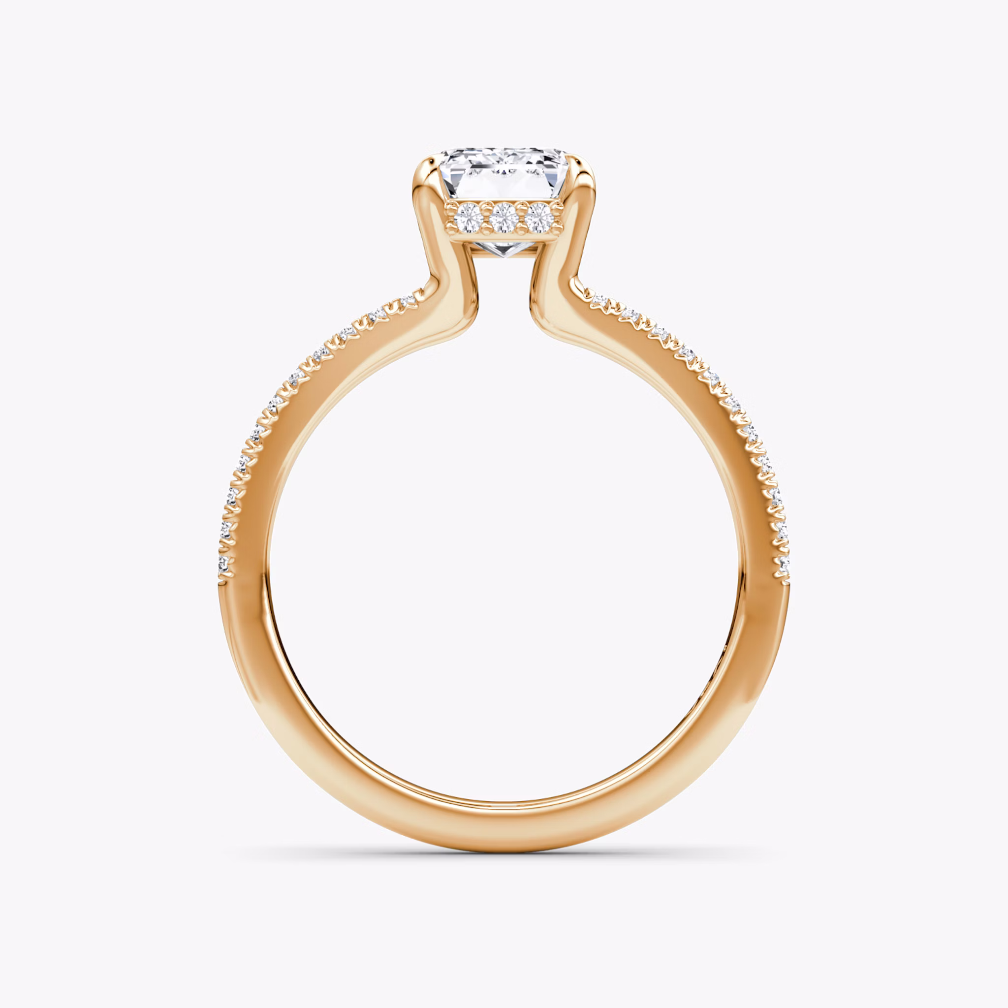 The Floating Split Band | Emerald | 14k | Rose Gold | bandAccent: Pavé | diamondOrientation: vertical | caratWeight: other