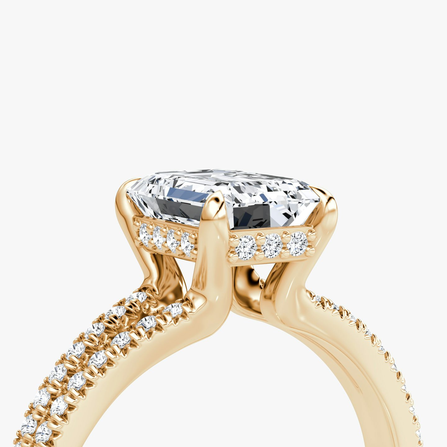 The Floating Split Band | Emerald | 14k | Rose Gold | bandAccent: Pavé | diamondOrientation: vertical | caratWeight: other