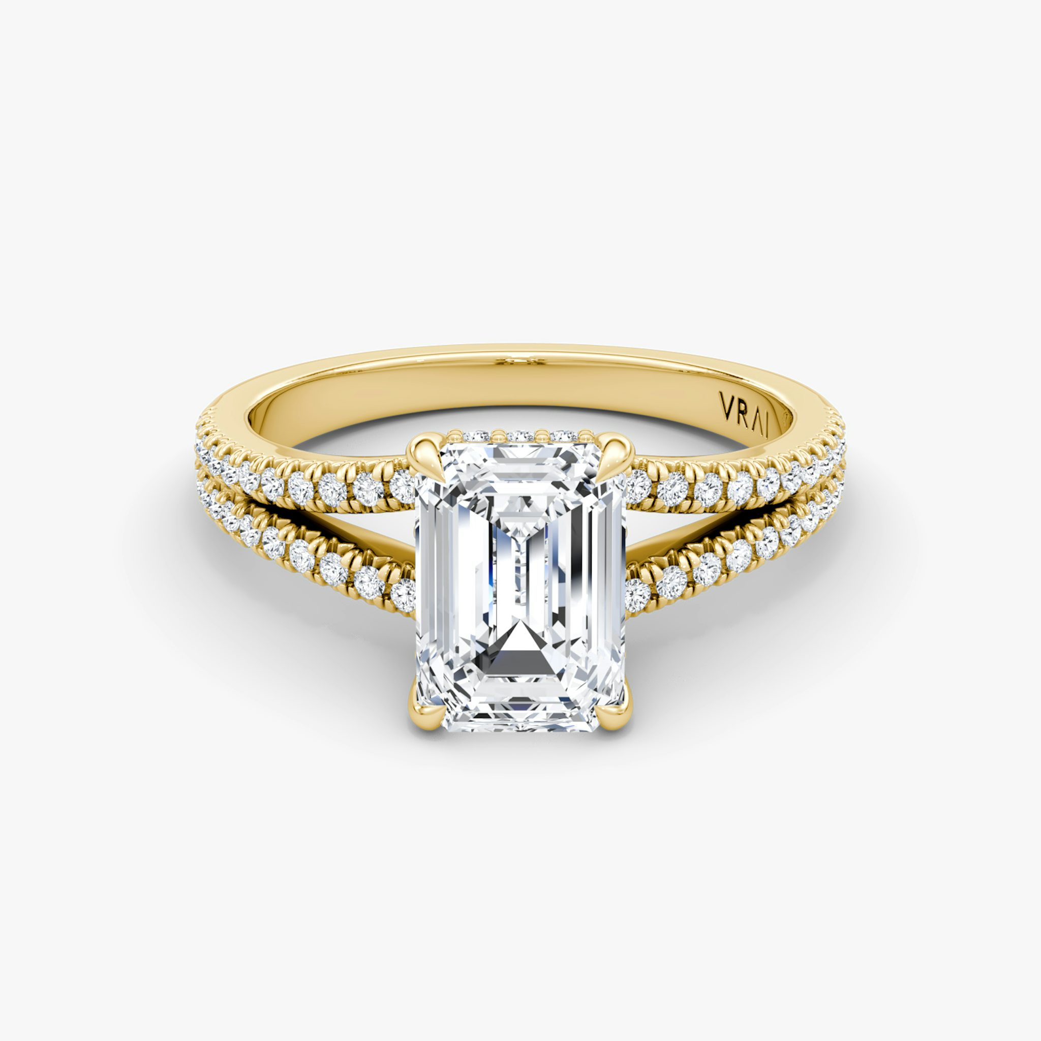 The Floating Split Band | Emerald | 18k | Yellow Gold | bandAccent: Pavé | diamondOrientation: vertical | caratWeight: other