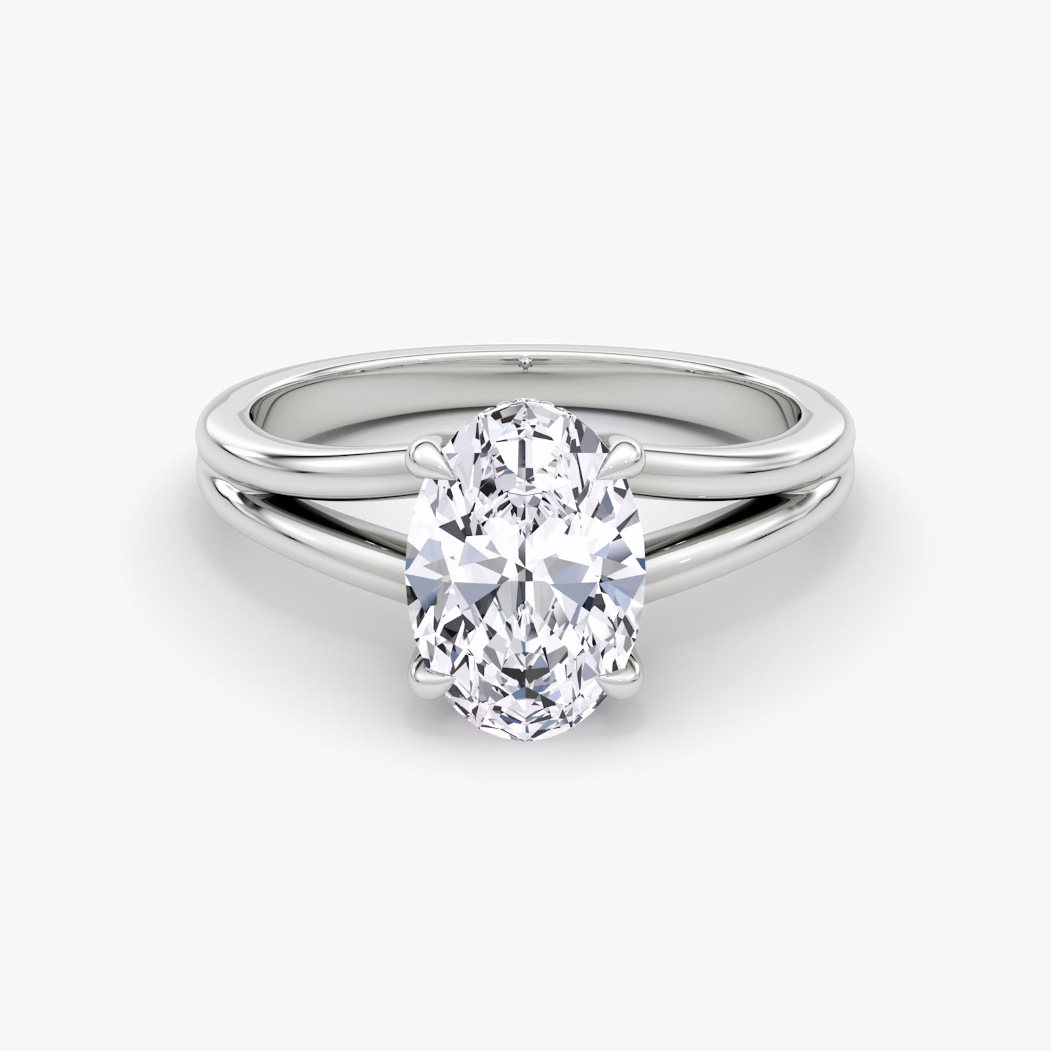 The Floating Split Band | Oval | 18k | White Gold | bandAccent: Plain | diamondOrientation: vertical | caratWeight: other