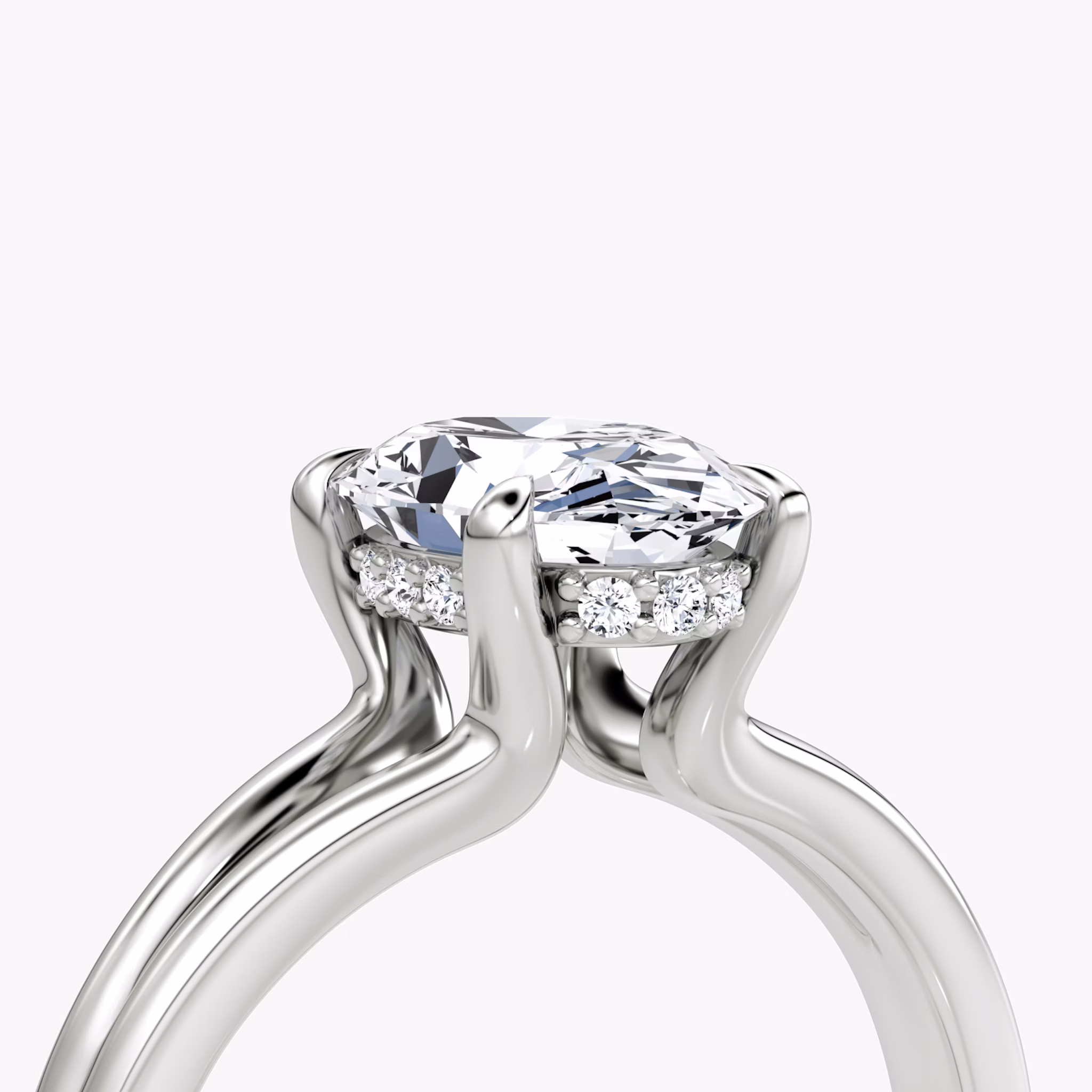 The Floating Split Band | Oval | 18k | White Gold | bandAccent: Plain | diamondOrientation: vertical | caratWeight: other