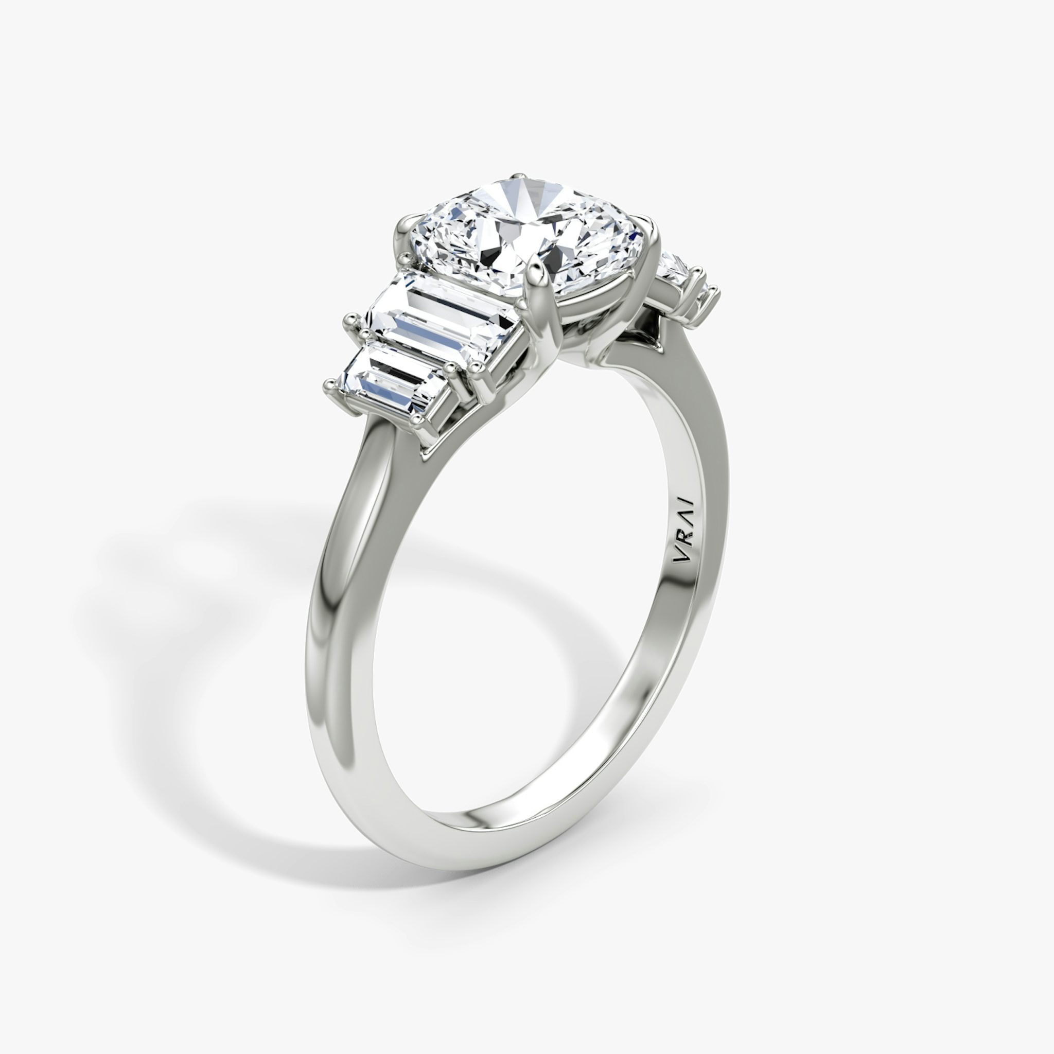 The Five Stone Heirloom | Cushion | 18k | White Gold | bandAccent: Plain | diamondOrientation: vertical | caratWeight: other