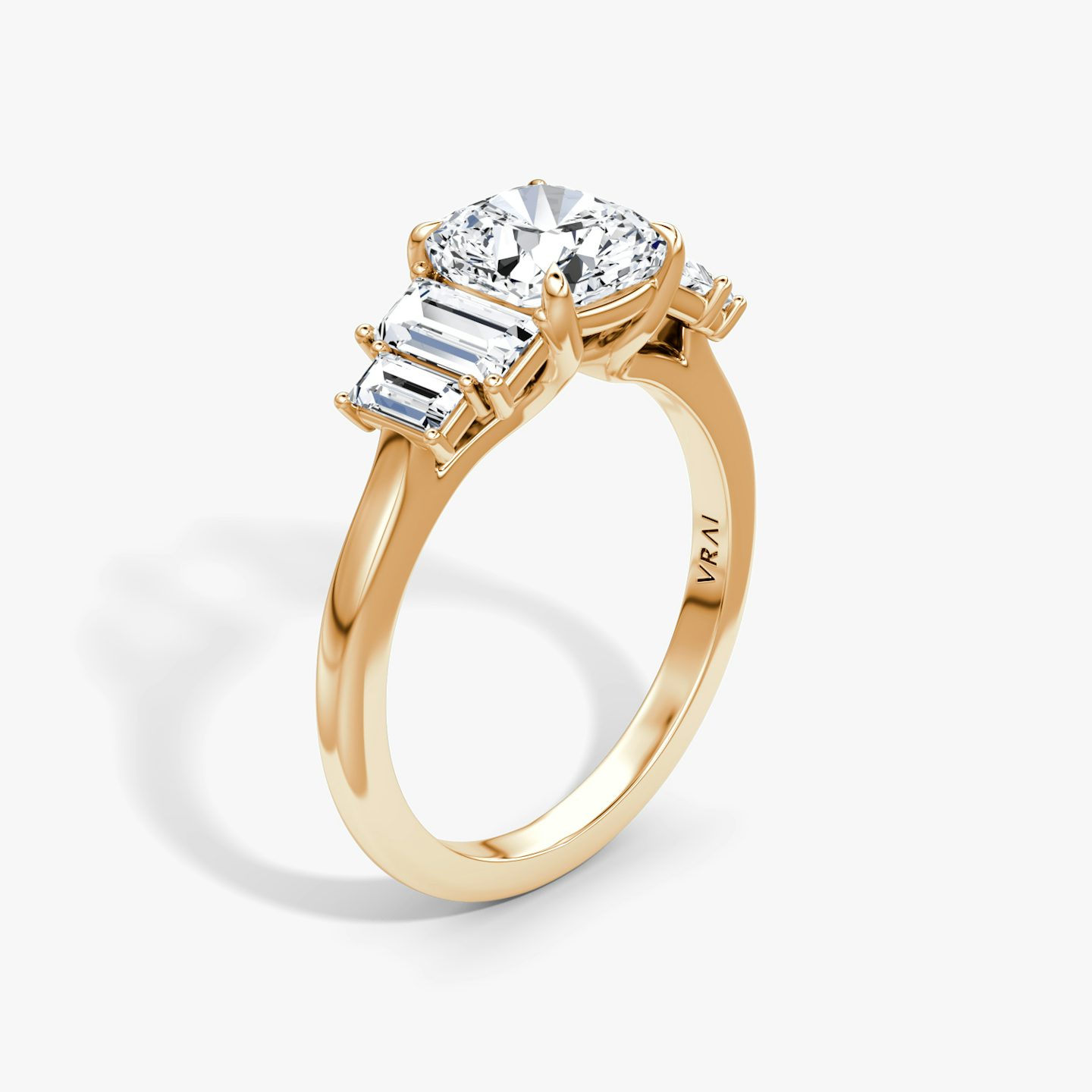 The Five Stone Heirloom | Cushion | 14k | Rose Gold | bandAccent: Plain | diamondOrientation: vertical | caratWeight: other