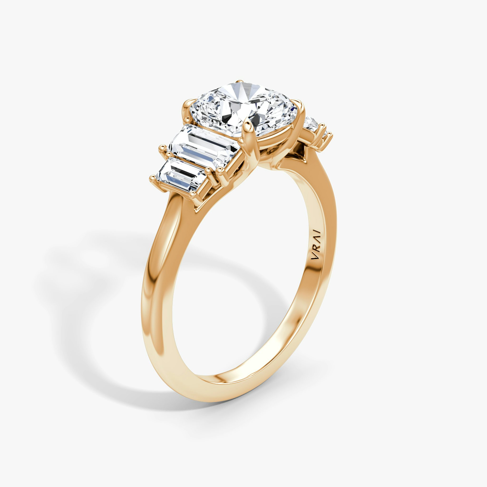 The Five Stone Heirloom | Cushion | 14k | Rose Gold | bandAccent: Plain | diamondOrientation: vertical | caratWeight: other