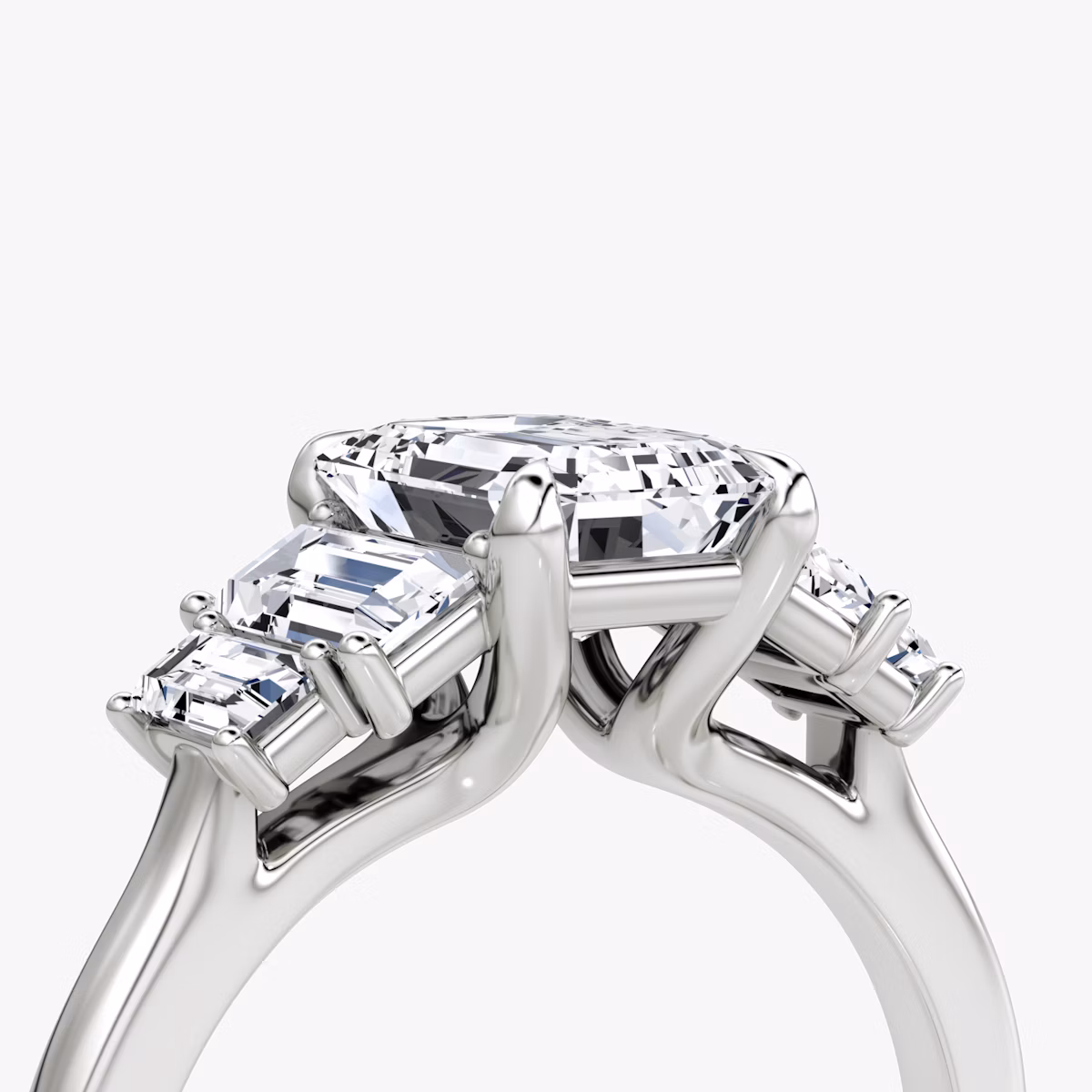 The Five Stone Heirloom | Emerald | 18k | White Gold | bandAccent: Plain | diamondOrientation: vertical | caratWeight: other