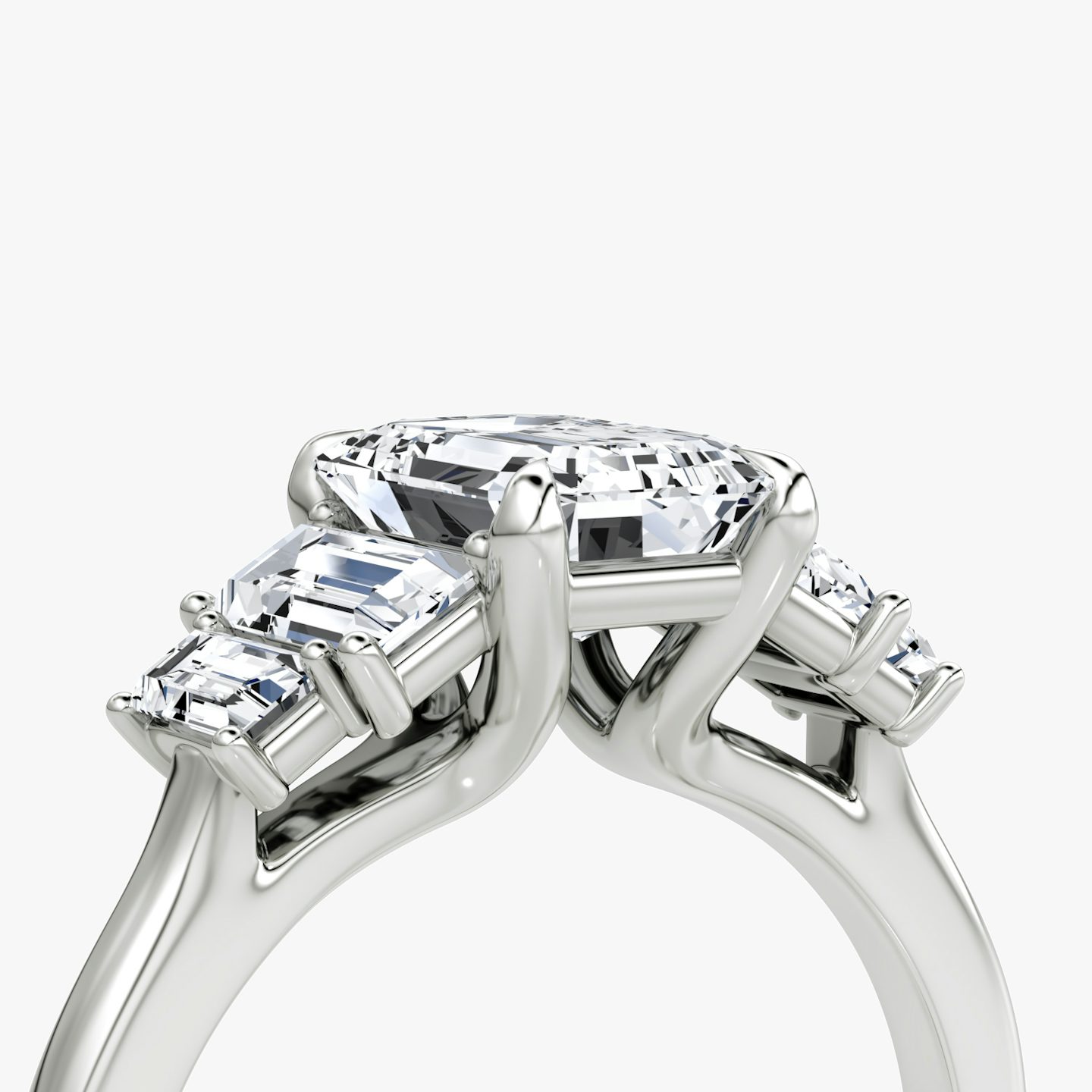 The Five Stone Heirloom | Emerald | 18k | White Gold | bandAccent: Plain | diamondOrientation: vertical | caratWeight: other