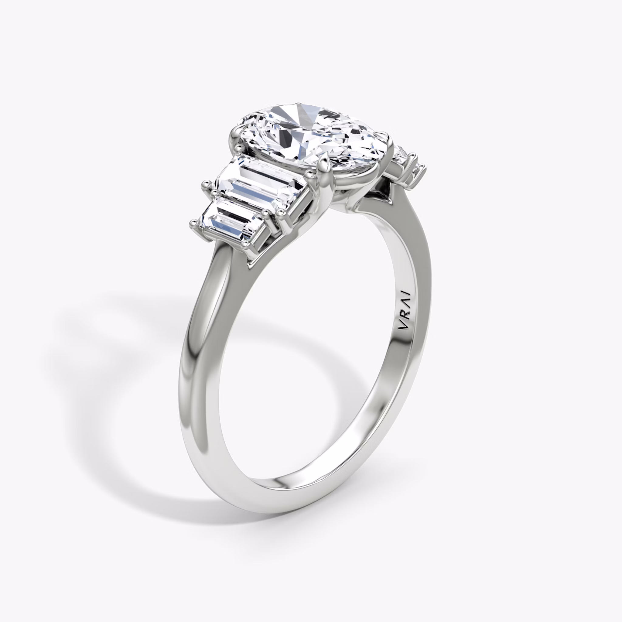 The Five Stone Heirloom | Oval | 18k | White Gold | bandAccent: Plain | diamondOrientation: vertical | caratWeight: other