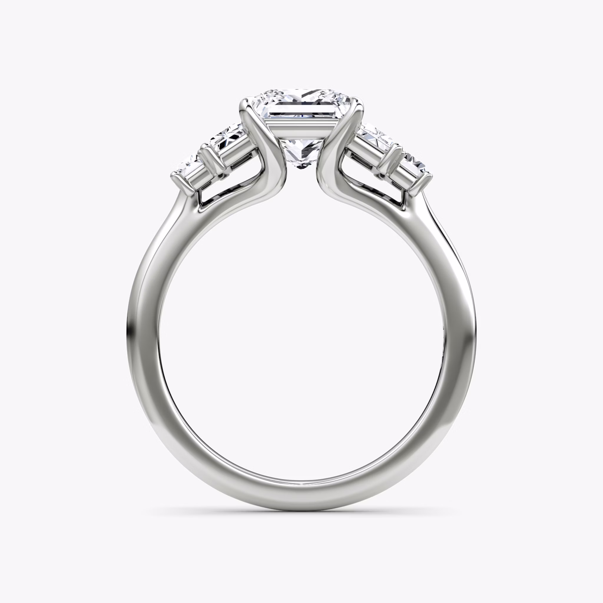 five stone engagement ring princess plain white gold profile view